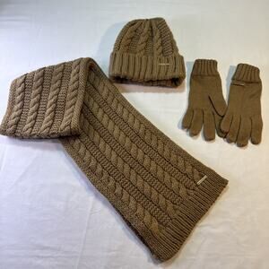 MICHAEL KORS Hat, Scarf & Gloves Set Camel Taupe Latte Quiet Luxury